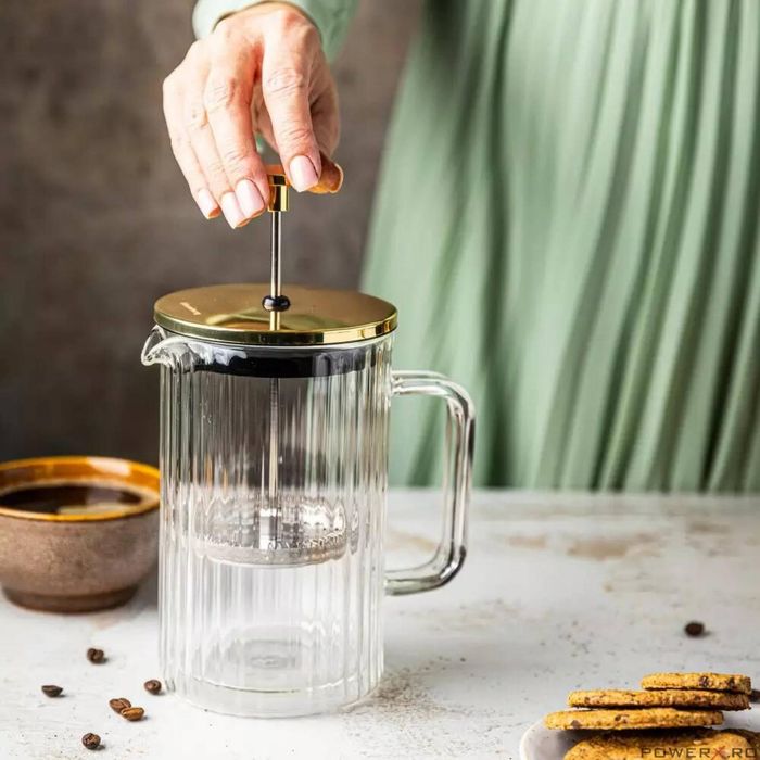 Infuzor din sticla, aparat cu piston pentru cafea, ceai sau ierburi,