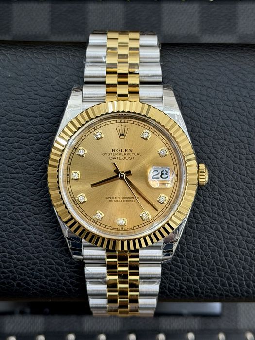 Rolex Date Just Diamond 41mm Champagne Dial