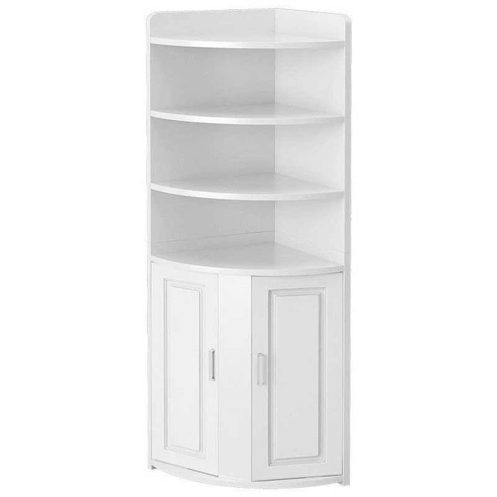 Biblioteca pentru colt cu 4 polite si dulap 2 usi, 180x50x50cm, alb