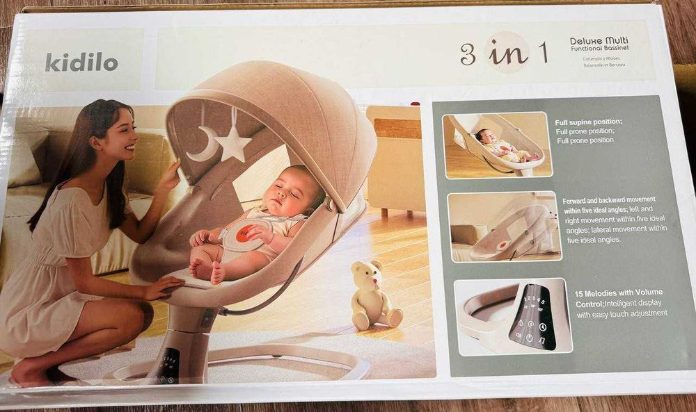 Kidilo 3 in 1 Deluxe  детские электронные качели-шезлонг