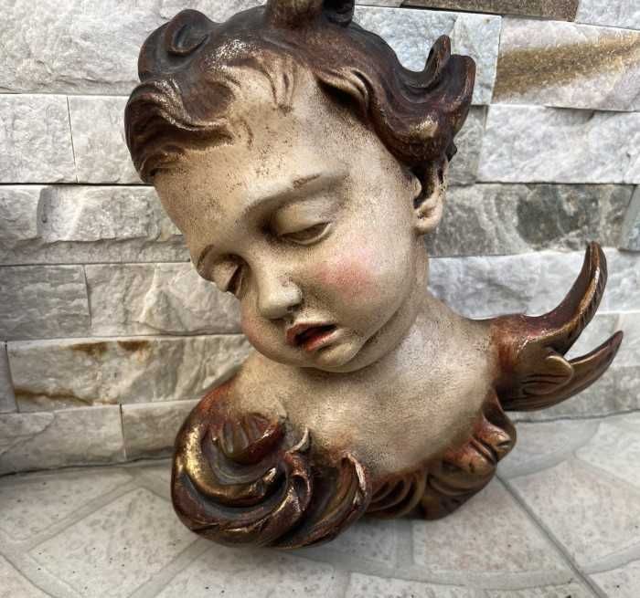 Impozant lot antic-busturi ingeri-ceramica pictata manual-Italia