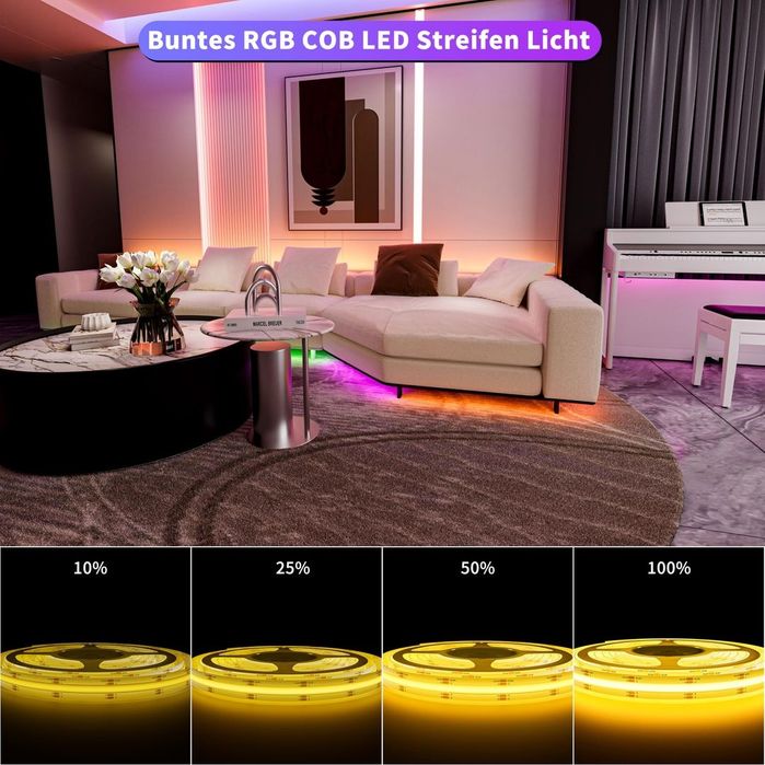 Bandă LED OULARA RGB COB 6M 24V – 576 LED/m Multicolor
