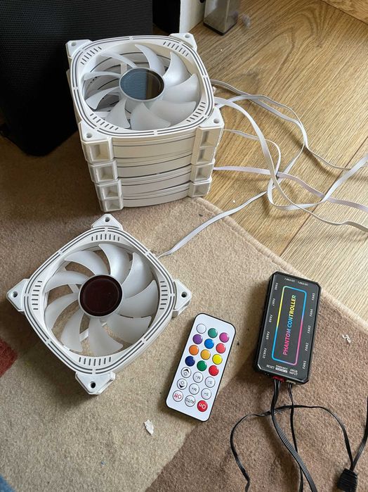 Ventilatoare RGB PC albe set  5 bucati cu hub PRO Gaming