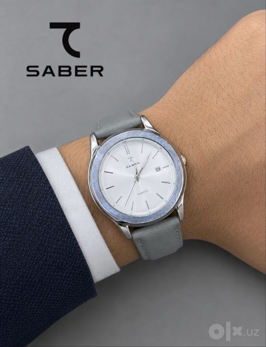 Мужские наручные часы SABER, кварцевый механизм, кожаный ремешок часы