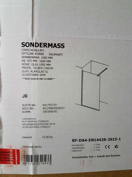 Uși/pereti/paravane, cabine de duș Walk In, sticlă securizată, 6/8 mm