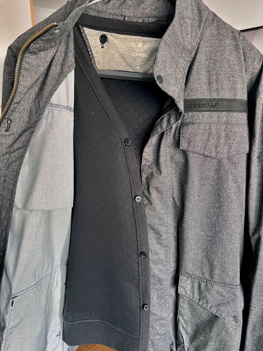 Adidas Jacket Mens M Grey Convertible Full Zip Utility Pocket
