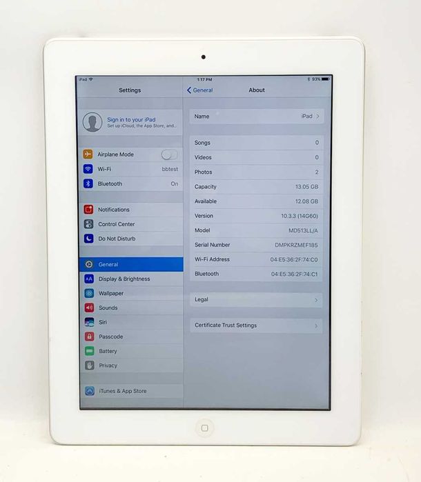 Apple iPad 4th generation silver 9.7 WiFi A1458 16GB