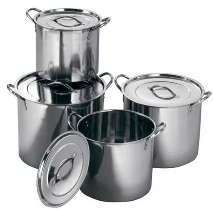 Комплект 4 броя тенджери Stockpots Голям капацитет Неръждаема стомана, Размери: 24/26/28/30 см, 5/7/8/10 литра,  Сребристи