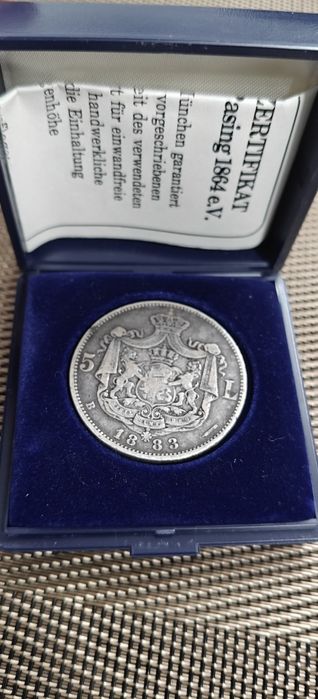 Moneda Argint 5lei 1883 b Carol 1