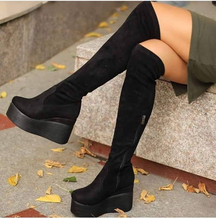 Ботуши на платформа - черен велур [35-40 номер]