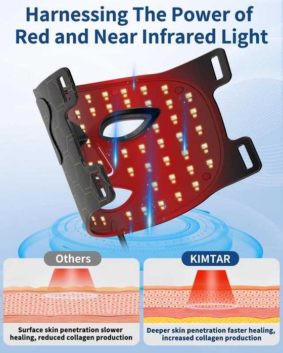 Mască facială LED KIMTAR, 7 culori, anti-acnee și anti-rid, wireless