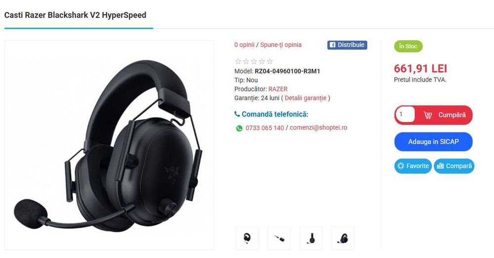 Casti Razer Blackshark V2 HyperSpeed