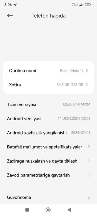 Redmi note 12 8 ga 128