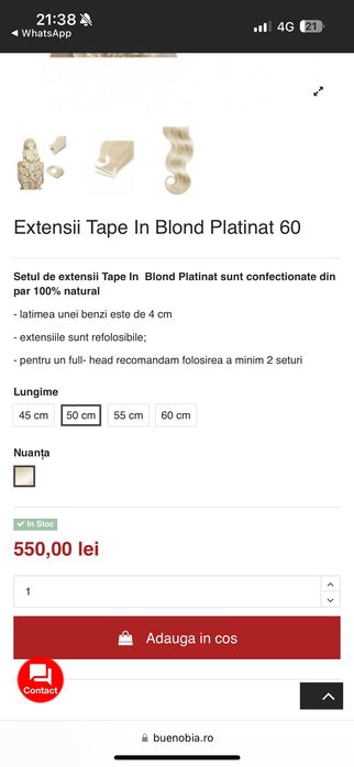 Extensii păr natural blond perlat Tape in 50 cm - 2 seturi