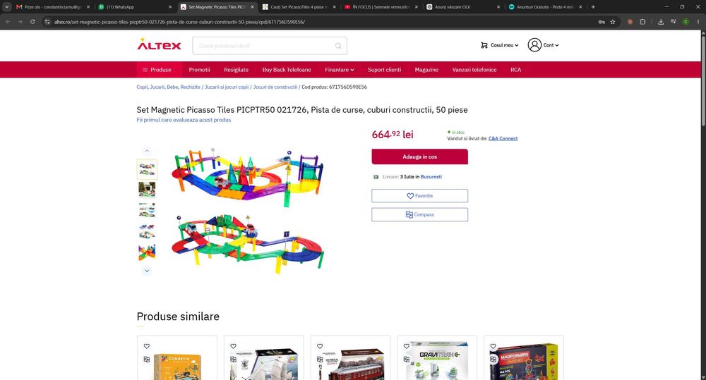 Picasso Tiles Racing Track Set 80 piese – Joc magnetic STEM, stare bună
