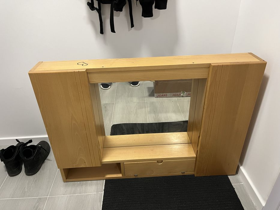 Dulap de baie cu oglinda si lumina lemn masiv