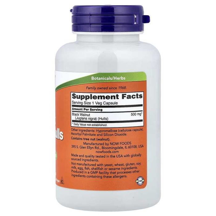 NOW Foods Solaray Black Walnut Hulls скорлупа черного орех чёрный орех