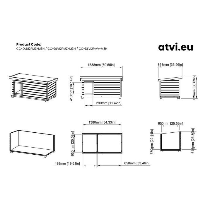 Cusca Caine Lemn cu Hol Doua Camere Izolata 4 cm Profile Metalice Antiros Vopsite - 3 Marimi - Fabricat in Romania - atvi.eu