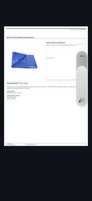 Prelata impermeabila 12mx15m, cu gauri de montaj