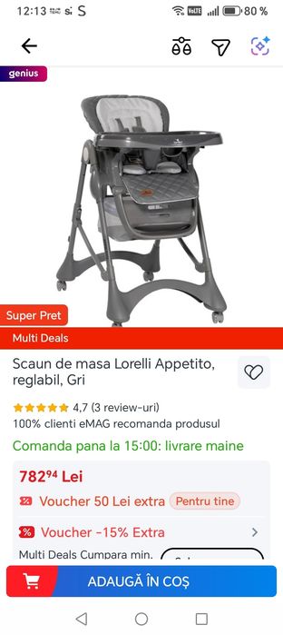 Vând scaun de masa bebelus