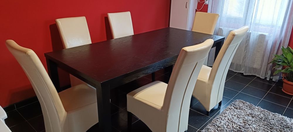 Masă Torino 210x100cm+6scaune și măsuță de cafea cu două fotolii