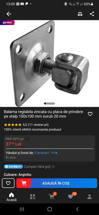 Balama Reglabila cu Placa de Prindere pe Stalp 100x100mm