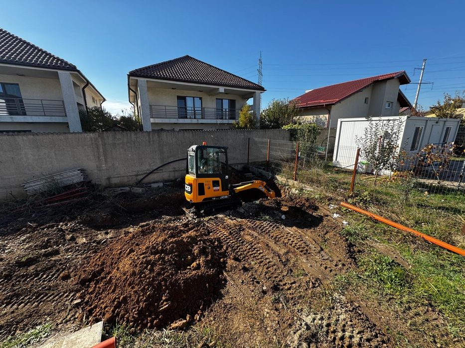 Servicii Mini excavator, săpături șanțuri apa,canalizare,curent,drena