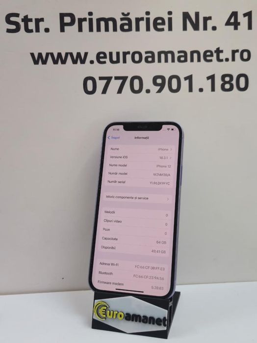 Telefon mobil Apple iPhone 12, 64GB, 5G, Purple, 79% Baterie -P-