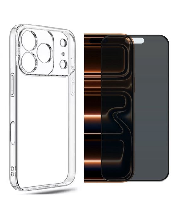 Husa Tpu Ultrathin + Folie Sticla 11D/6D/Privacy Iphone 17 PRO MAX AIR