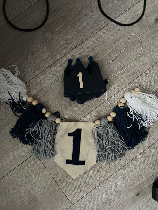 Украса за 1-ви рожден ден (гирлянд + корона)