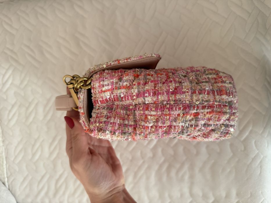 Дамска чанта Pinko – туид, розова, оригинал