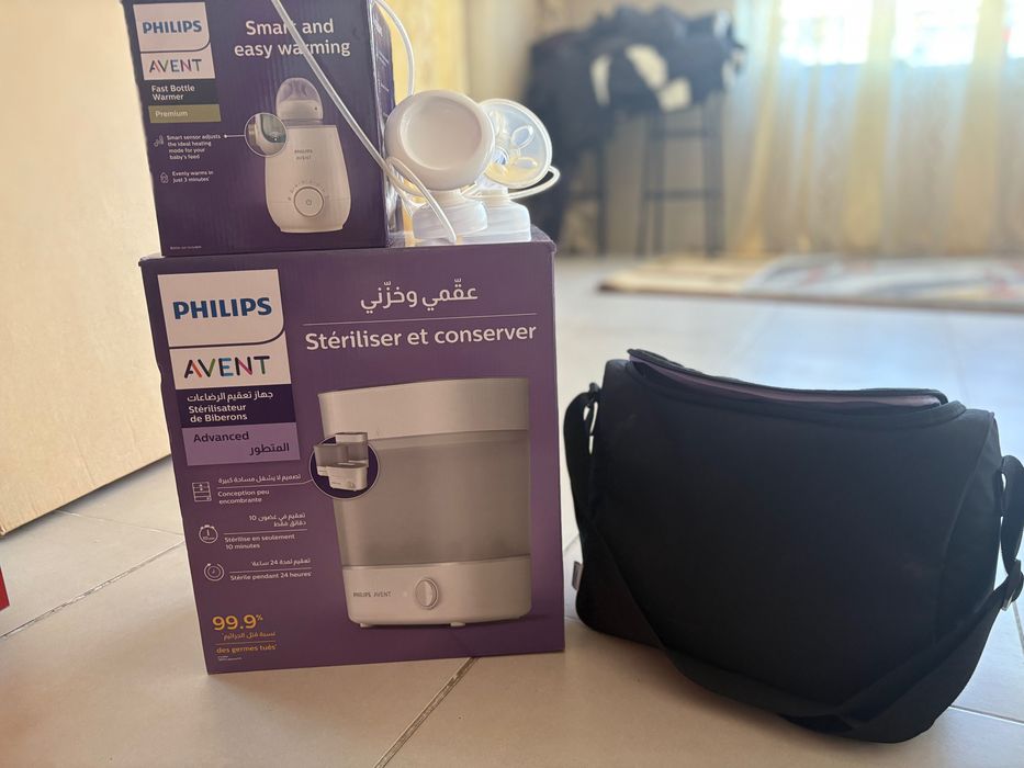 Set Avent  sterilizator pompă dublă pentru sânii și încălzitor