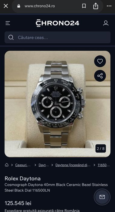 Ceas Rolex Daytona 40mm Black Ceramic Bezel Stainless Steel Black Dial