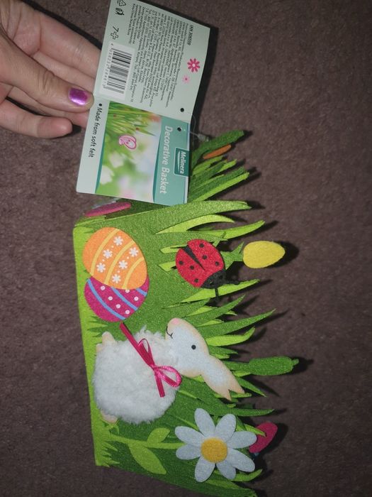 Vand cos paste pasti oua copii jucarii iepure iepuras eticheta cadou