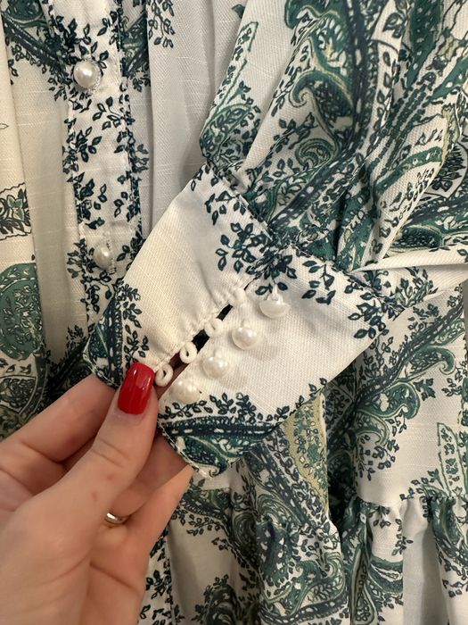 Rochie lunga, alb/verde, M/L