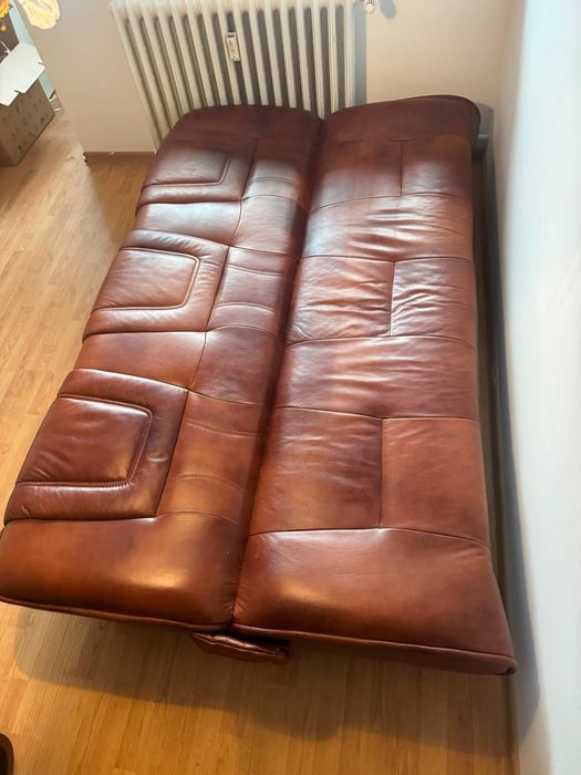Vand Canapea din piele naturală nuanța Cognac- exstensibilă + doua folotii