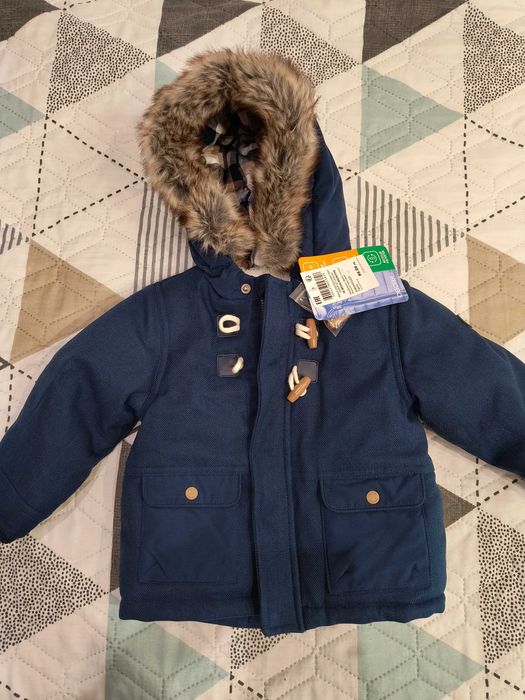 Ново топло синьо водоустойчиво палто с подплата Okaidi  размер 86 см