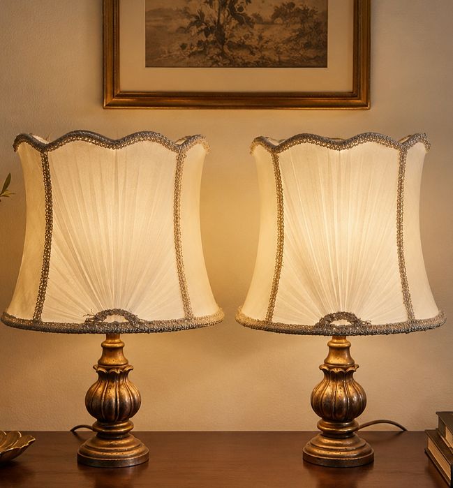 Superb set de 2 veioze vechi in stilul francez Empire cu talpa din lem