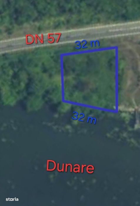 Berzeasca/Cozla -1000 mp teren- front la Dunare-DN57-32m