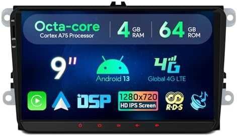 Ново Андроид 9" автомобилно радио 4+64GB GPS Bluetooth за VW SKODA