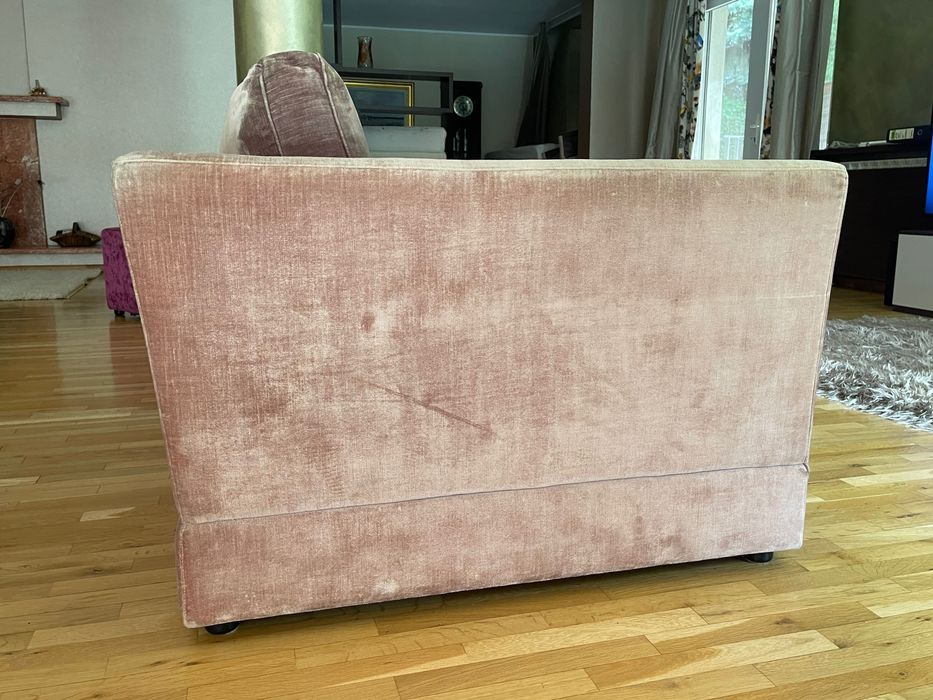 Canapea grej catifea, stare buna, puf de gasca