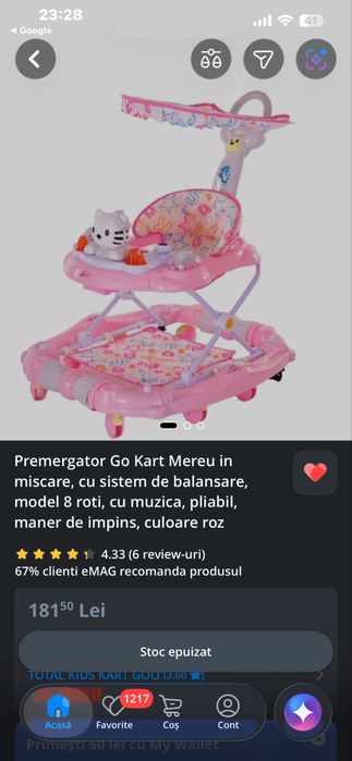 Premergator Go Kart Mereu in miscare, cu sistem de balansare, model 8 roti, cu muzica
