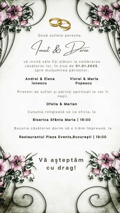 Invitatii digitale / video invitatii / plicuri bani / opis invitati