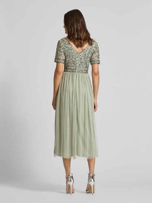 Официална рокля Lace&beads лъскава пайети и тюл зелена S рамер