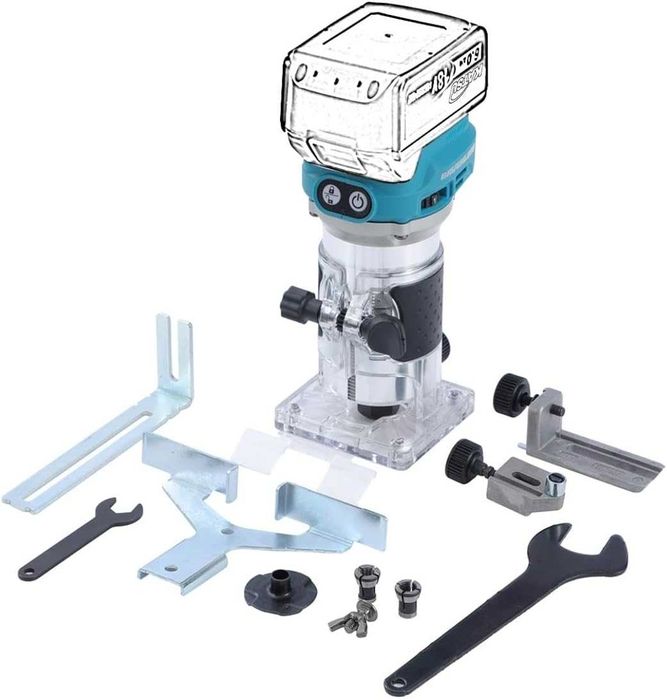 Mașină de frezat pentru lemn fără fir KATSU FIT-BAT cu motor fără perii, compatibilă cu acumulatori 18V, pentru profilare, laminare și îmbinări