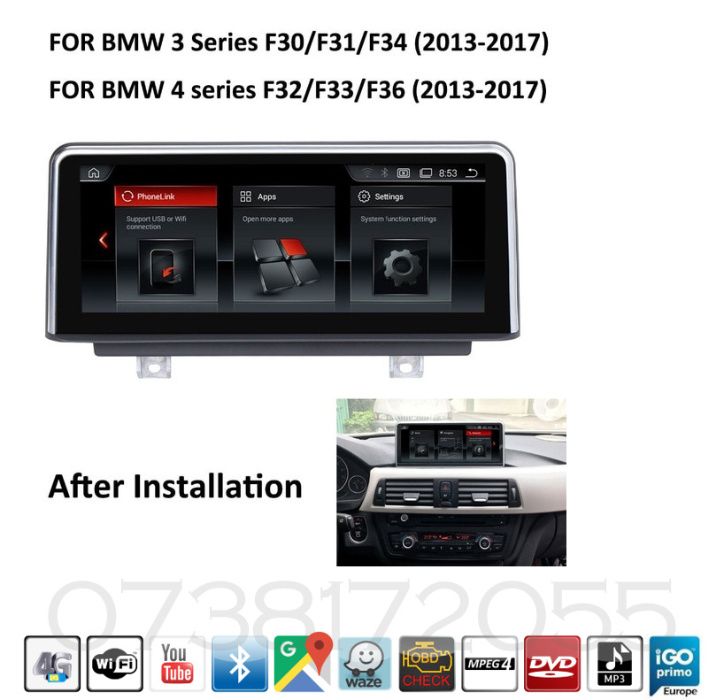 Navigatie Android  BMW Seria 3 F30 F32 Carplay GPS Internet  Bluetooth