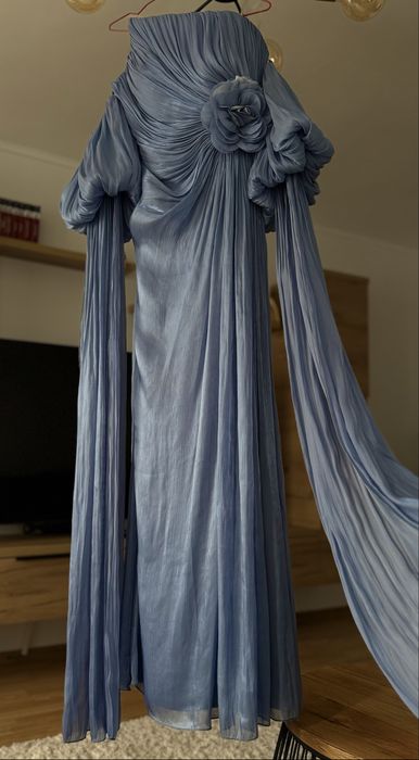 Rochie de seară superbă, albastru deschis, cu mâneci detașabile – Nu   Ana Radu