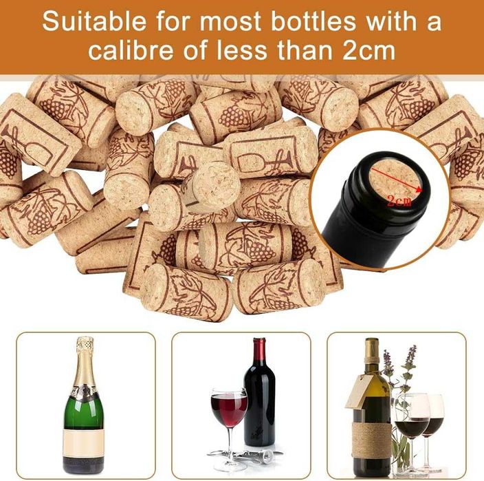 Set 100 dopuri din pluta naturala pentru sticle de vin 2.2 x 3.3 cm