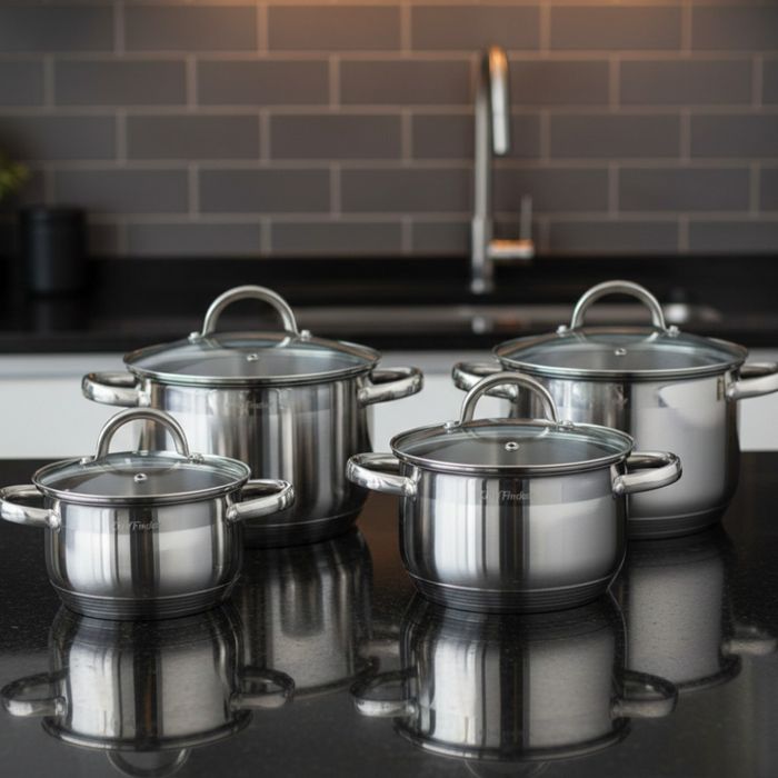 Комплект тенджери Cheffinger – 8 части инокс с капаци, за всички видов