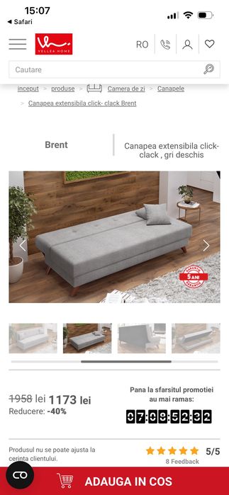 Canapea extensibilă gri